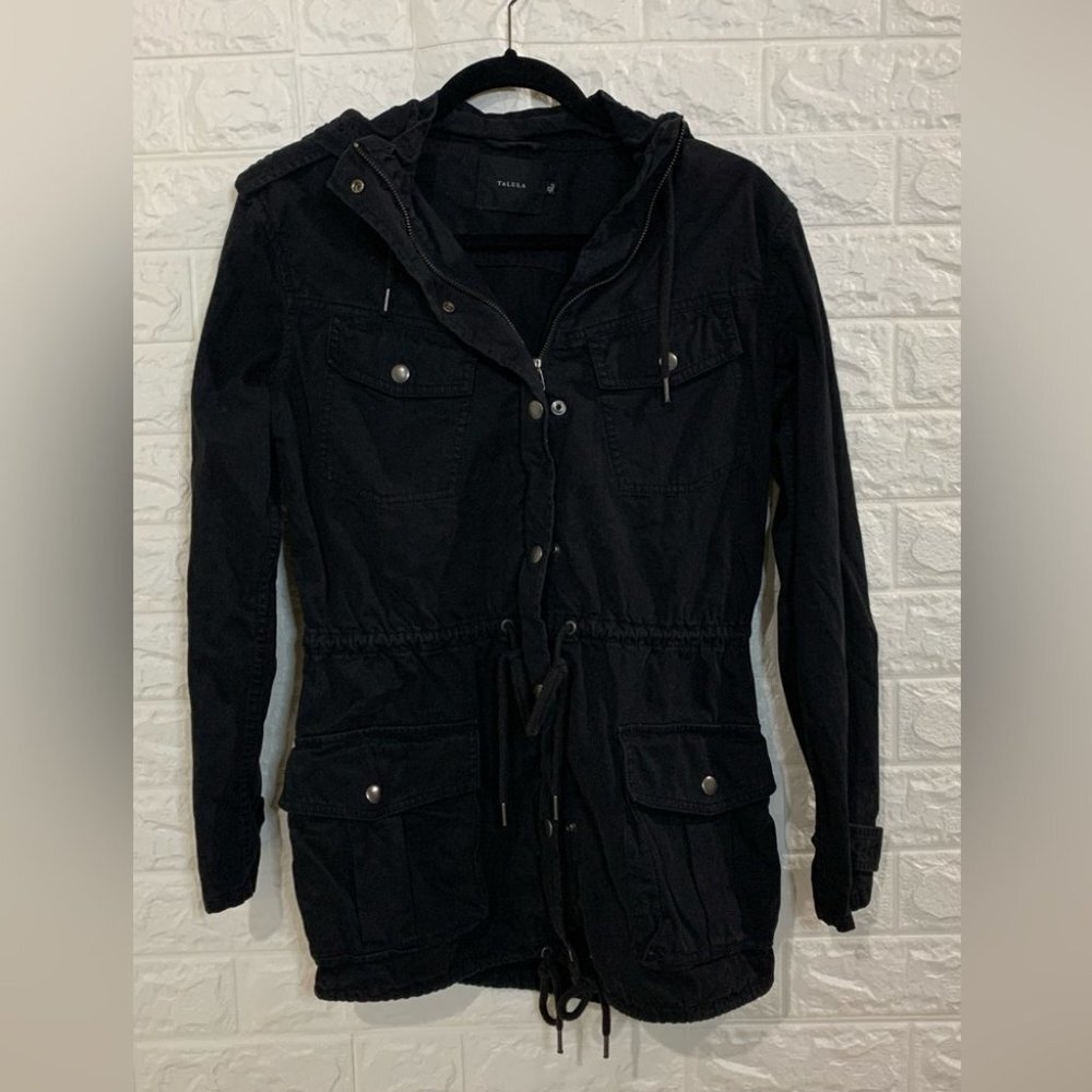 Aritzia Talula Trooper Cargo Hooded Utility Coat Jacket Parka in Black Size Extr - Picture 2 of 7